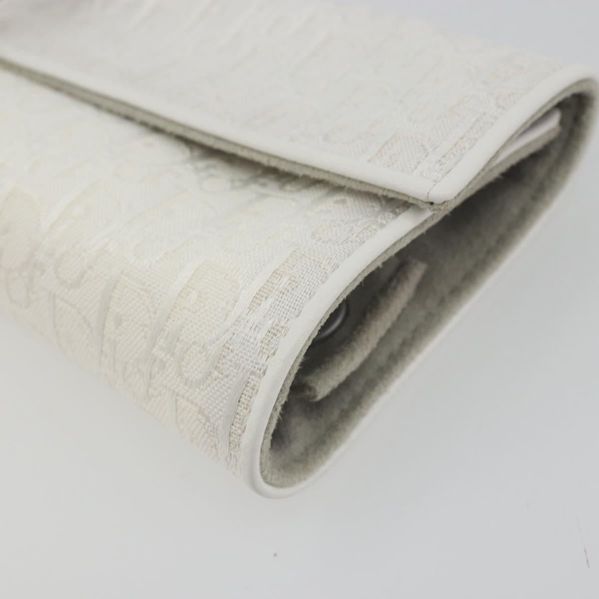 Christian Dior Trotter Canvas Roll Up Pouch White Silver Auth 192517A
