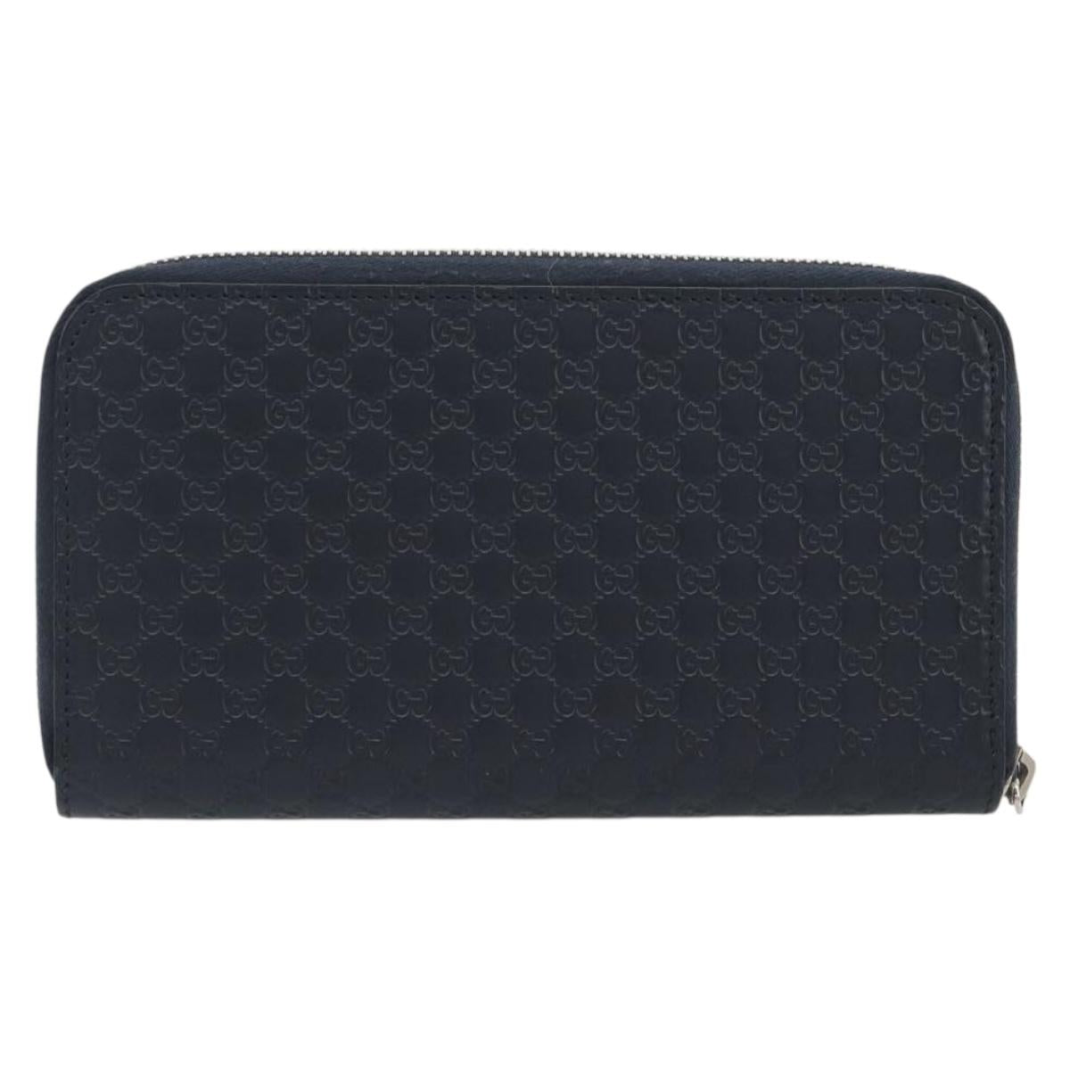 GUCCI Micro GG Canvas Guccissima Wallet Leather Navy Silver 544473 Auth 192518A
