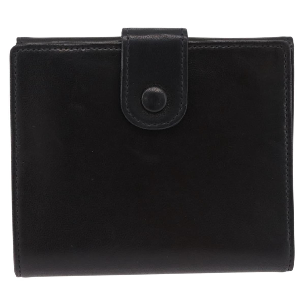 CHANEL Trifold Wallet Lamb Skin Black Gold CC Auth 192521V