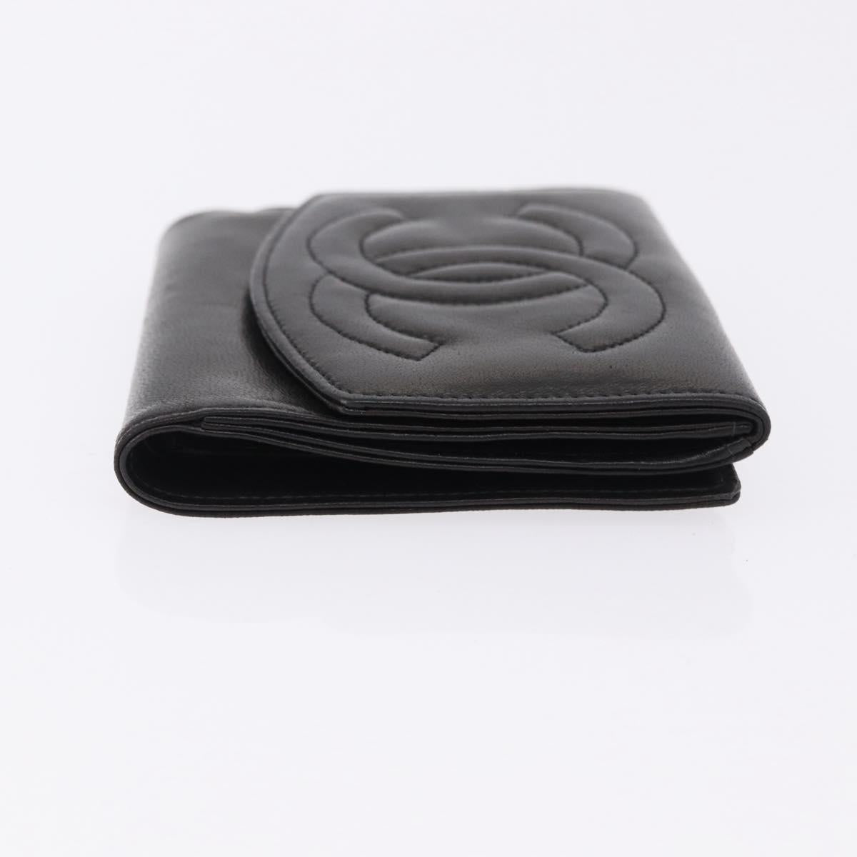 CHANEL Trifold Wallet Lamb Skin Black Gold CC Auth 192521V