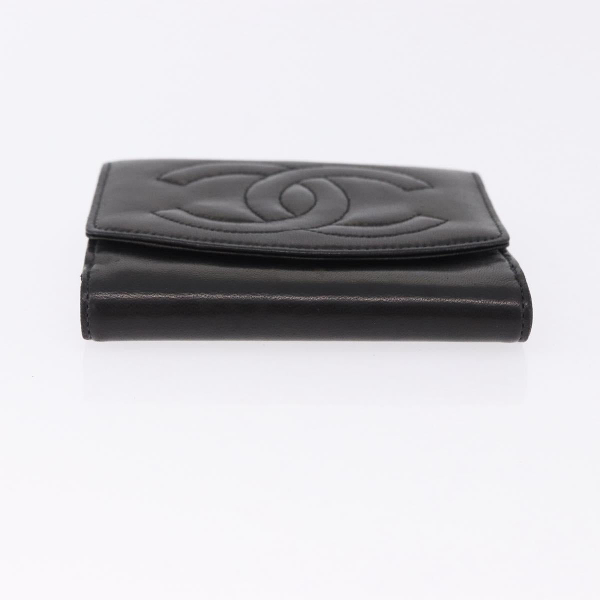CHANEL Trifold Wallet Lamb Skin Black Gold CC Auth 192521V