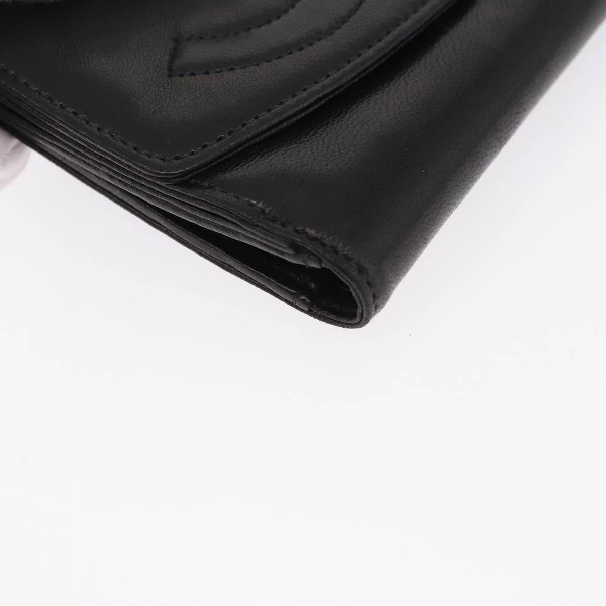 CHANEL Trifold Wallet Lamb Skin Black Gold CC Auth 192521V