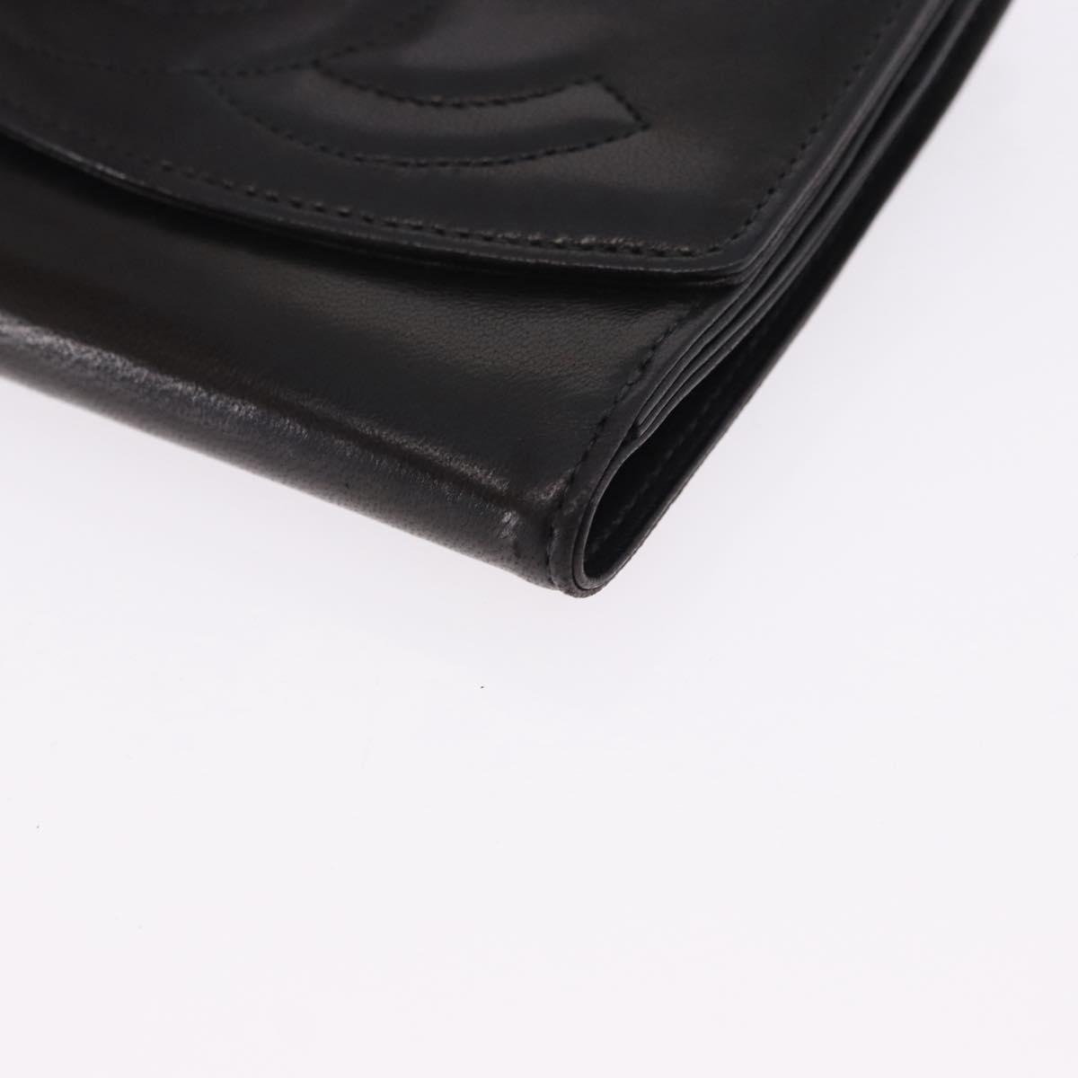 CHANEL Trifold Wallet Lamb Skin Black Gold CC Auth 192521V