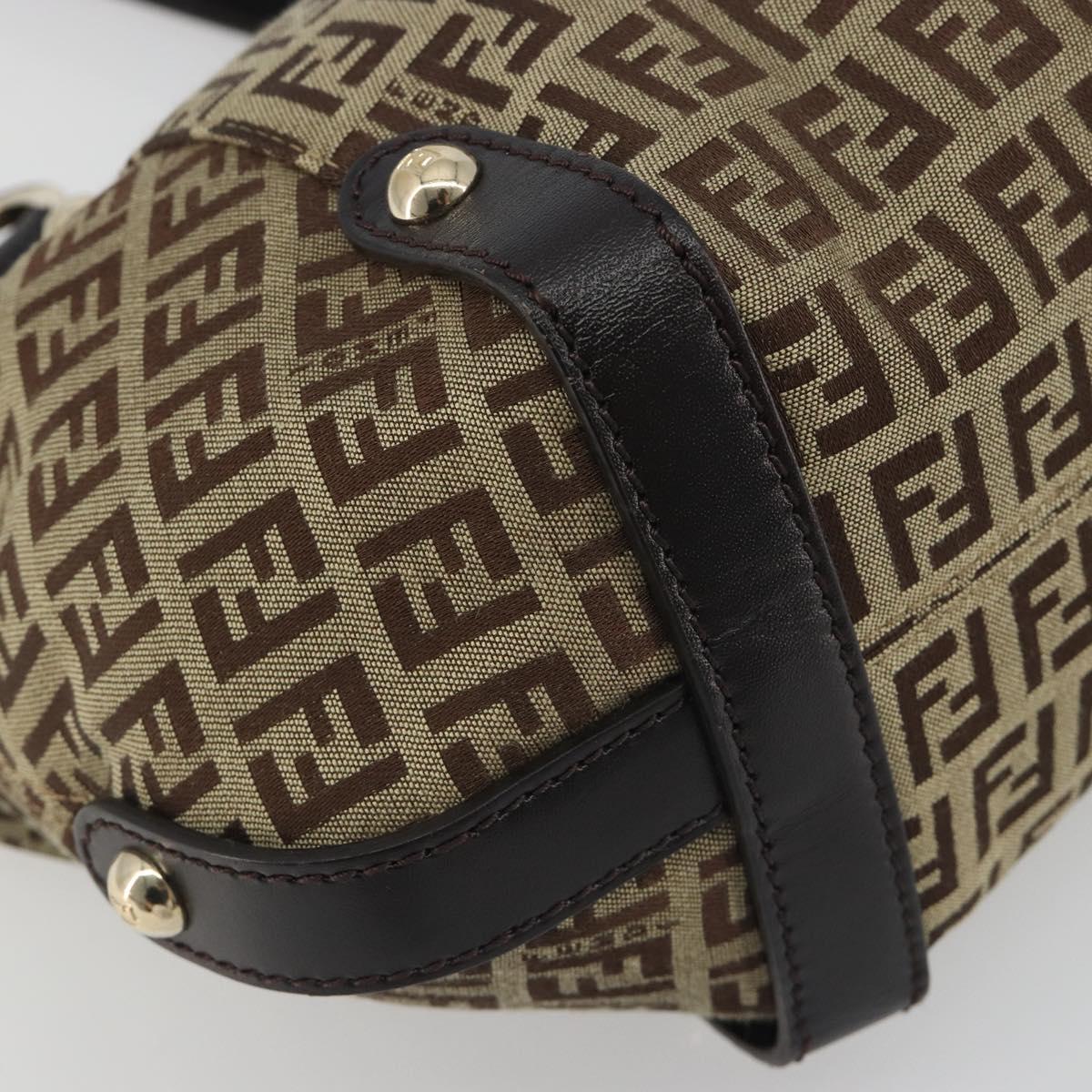 FENDI Zucchino Canvas Hand Bag Beige Gold Auth 192524A