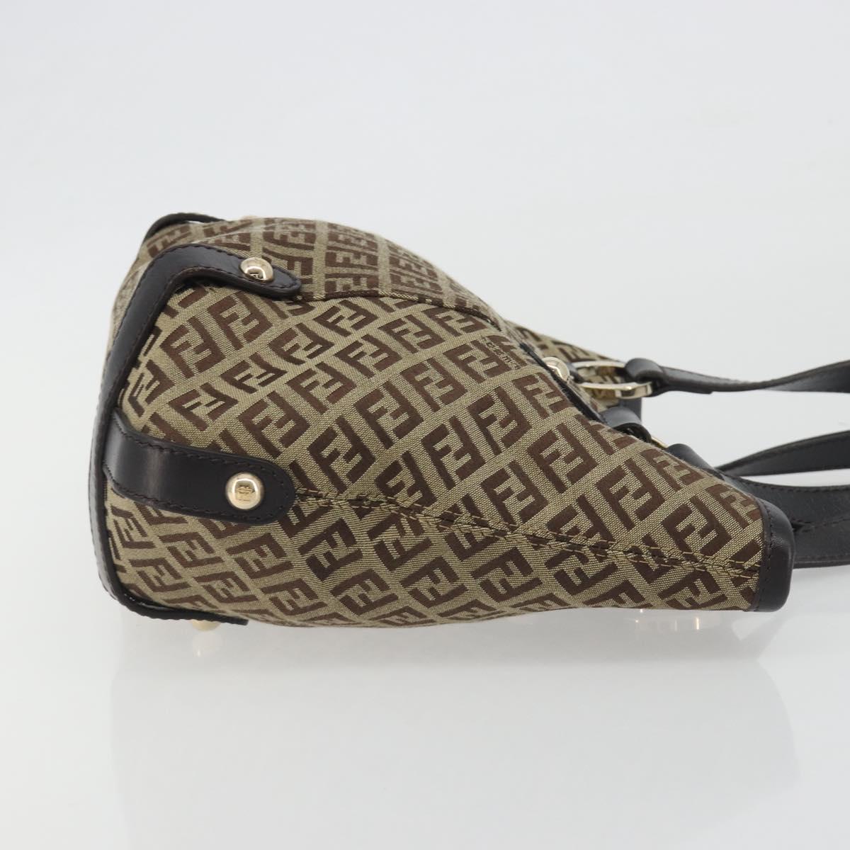 FENDI Zucchino Canvas Hand Bag Beige Gold Auth 192524A