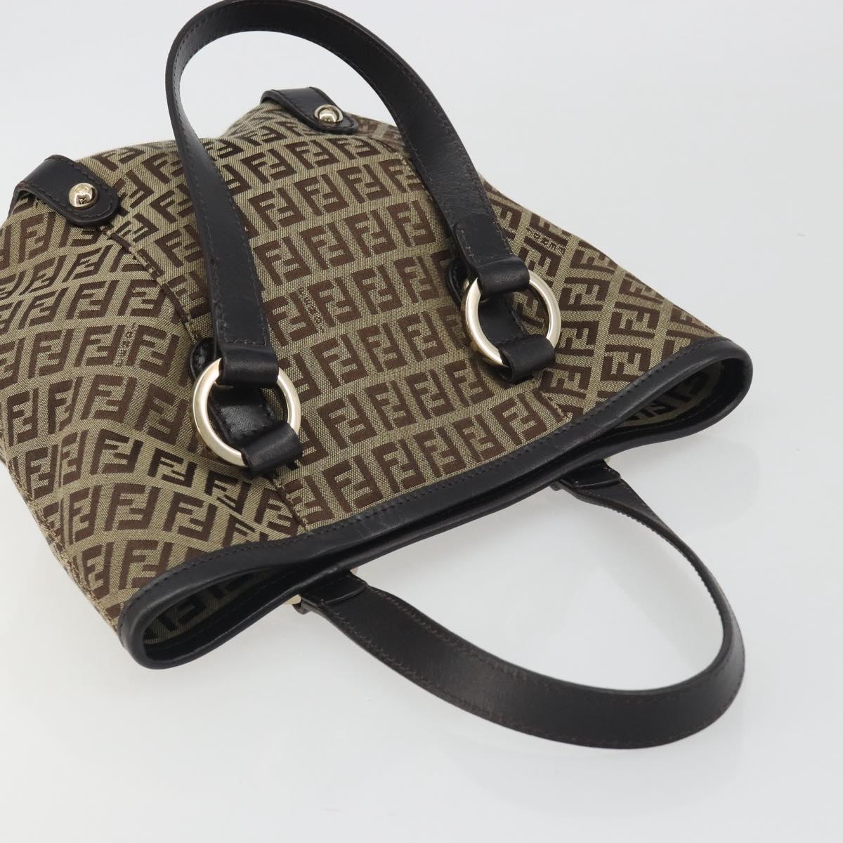 FENDI Zucchino Canvas Hand Bag Beige Gold Auth 192524A
