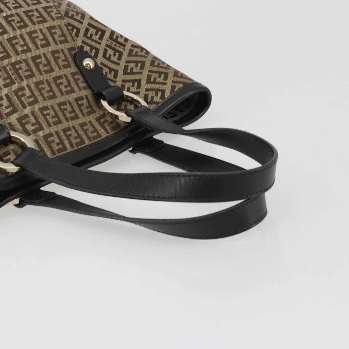 FENDI Zucchino Canvas Hand Bag Beige Gold Auth 192524A