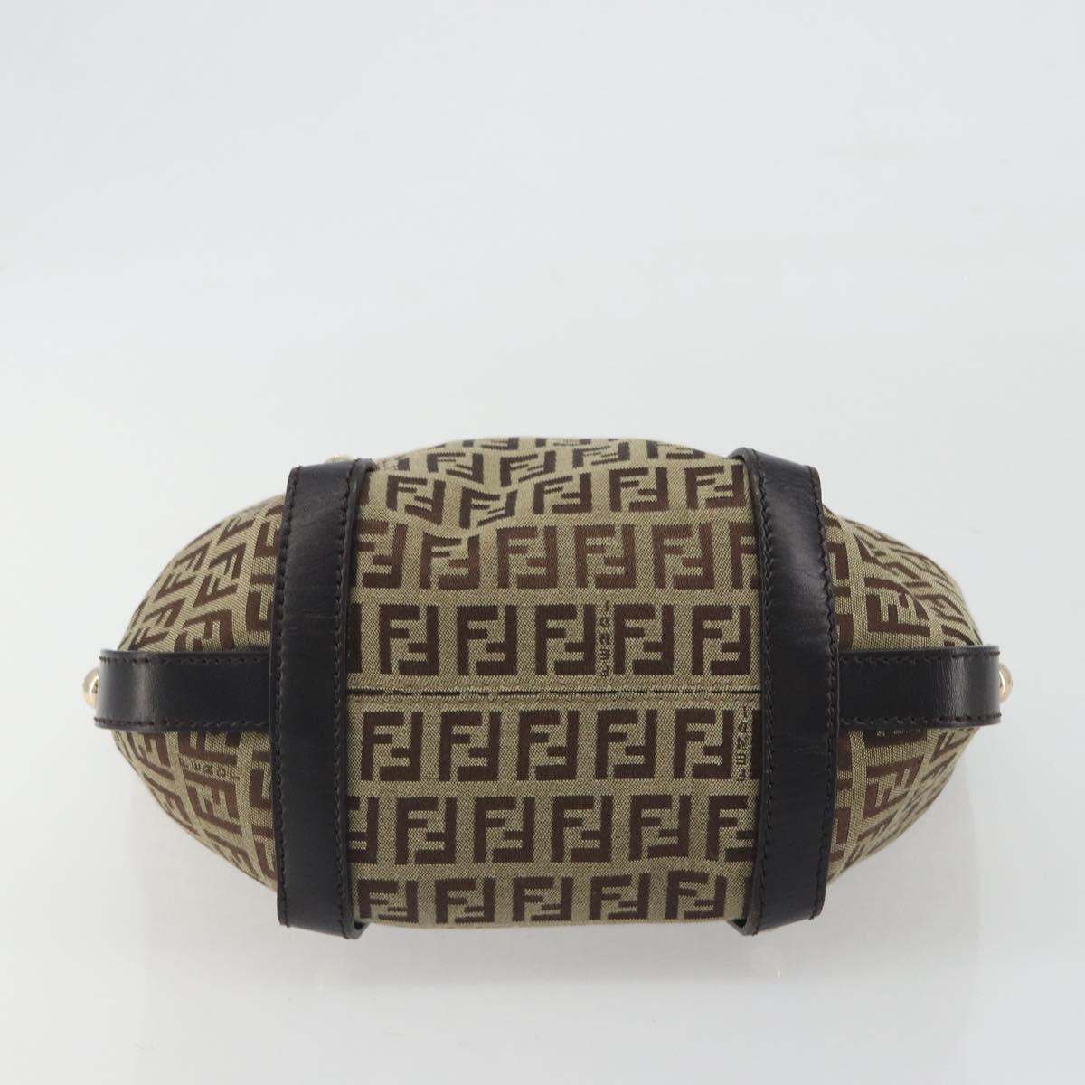 FENDI Zucchino Canvas Hand Bag Beige Gold Auth 192524A