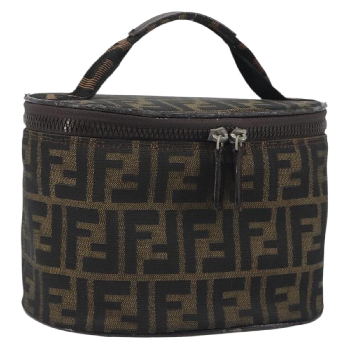 FENDI Zucca Canvas Vanity Bag Brown Black Auth 192527