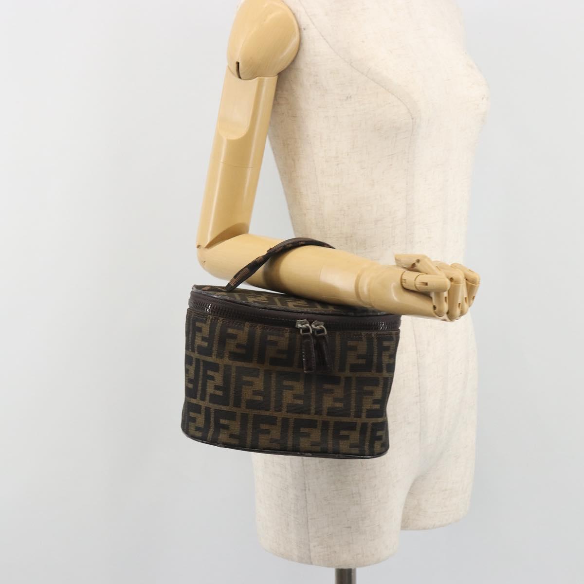 FENDI Zucca Canvas Vanity Bag Brown Black Auth 192527