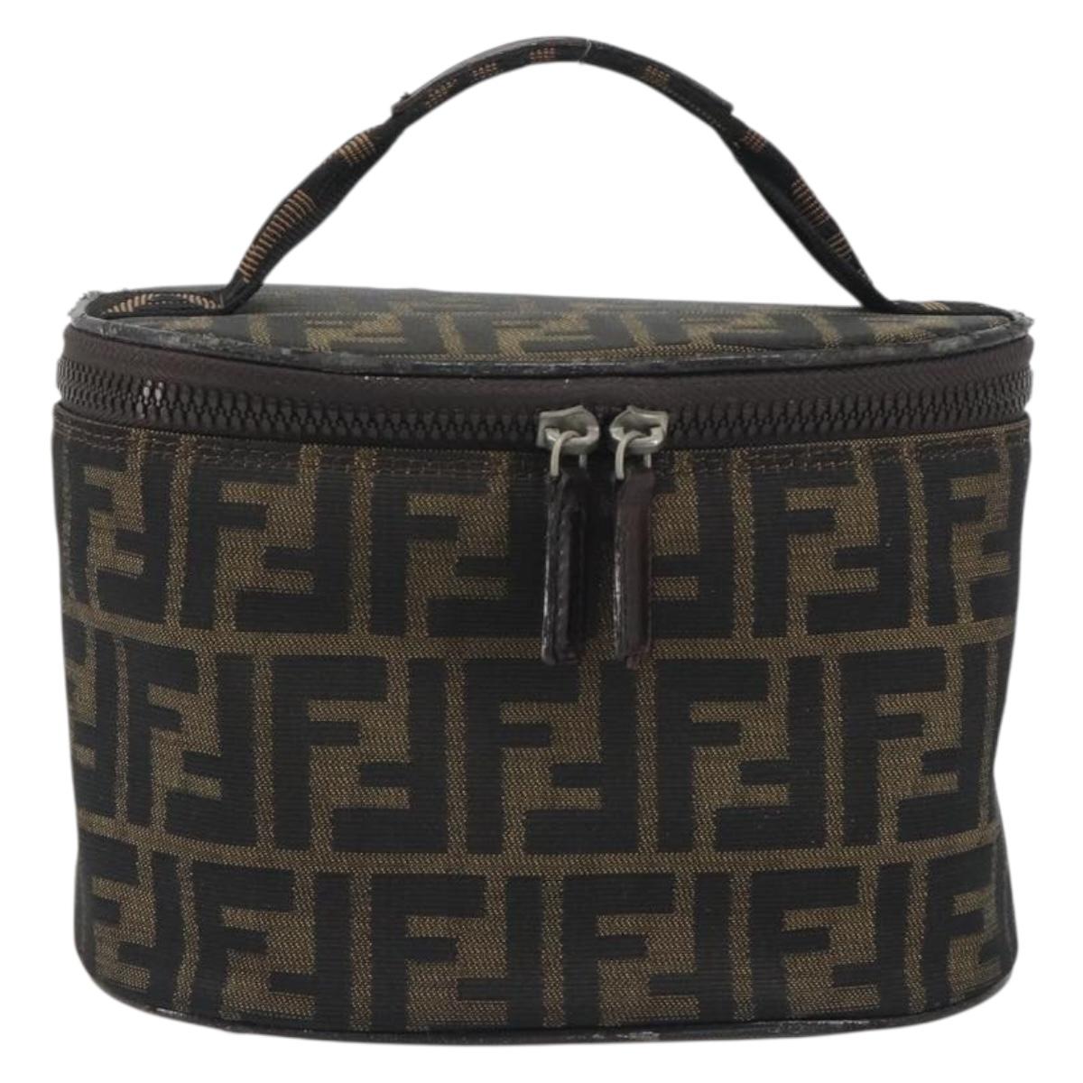 FENDI Zucca Canvas Vanity Bag Brown Black Auth 192527
