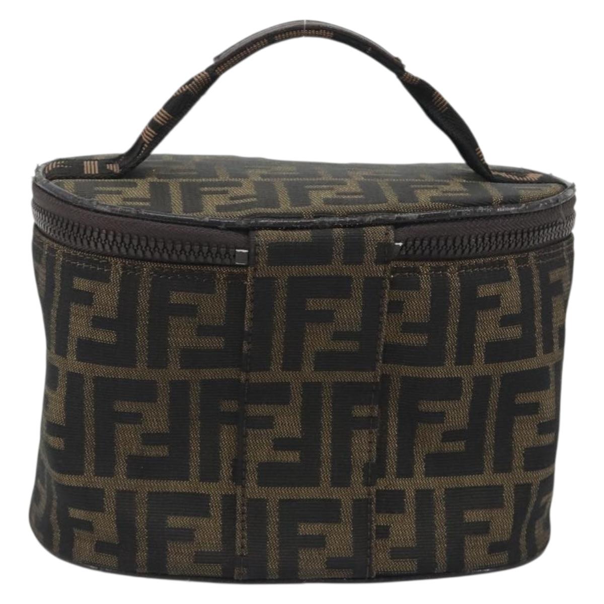 FENDI Zucca Canvas Vanity Bag Brown Black Auth 192527