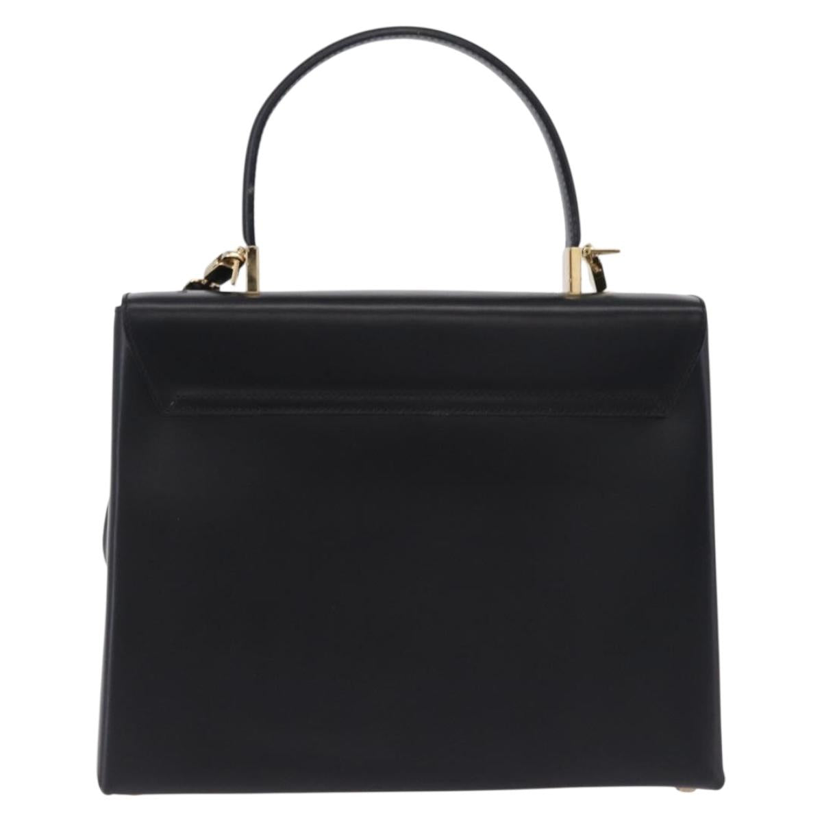 Salvatore Ferragamo Gancini Hand Bag Leather 2way Black Gold Auth 192528A