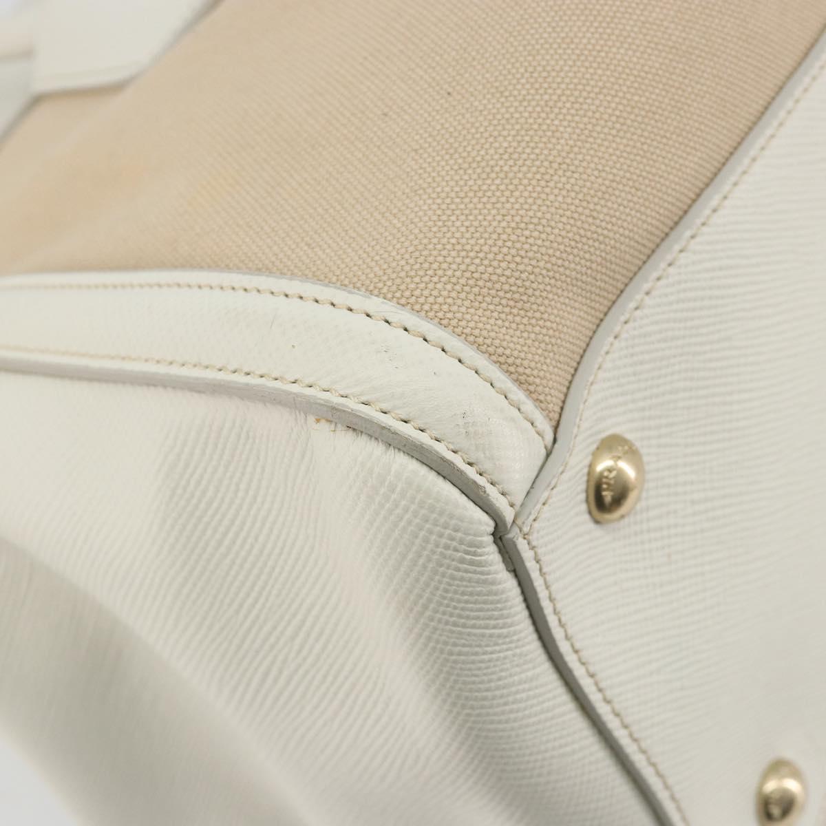 PRADA Hand Bag Canvas Beige Gold Auth 192530A