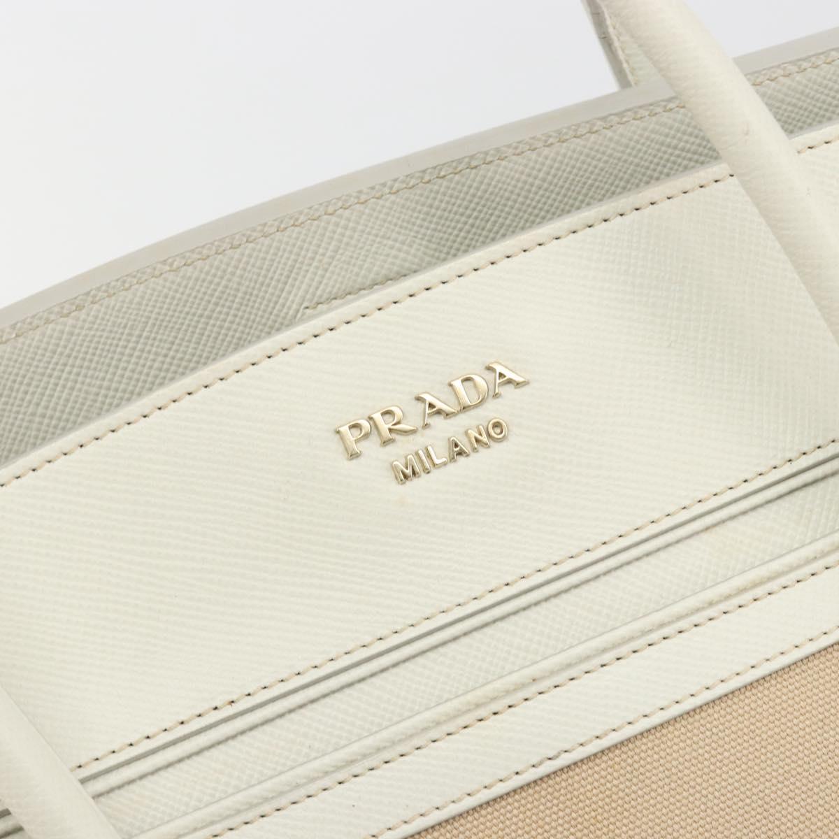 PRADA Hand Bag Canvas Beige Gold Auth 192530A