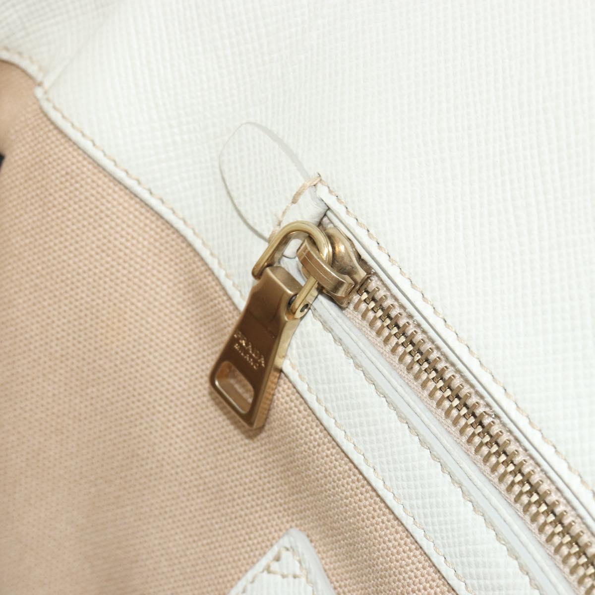 PRADA Hand Bag Canvas Beige Gold Auth 192530A