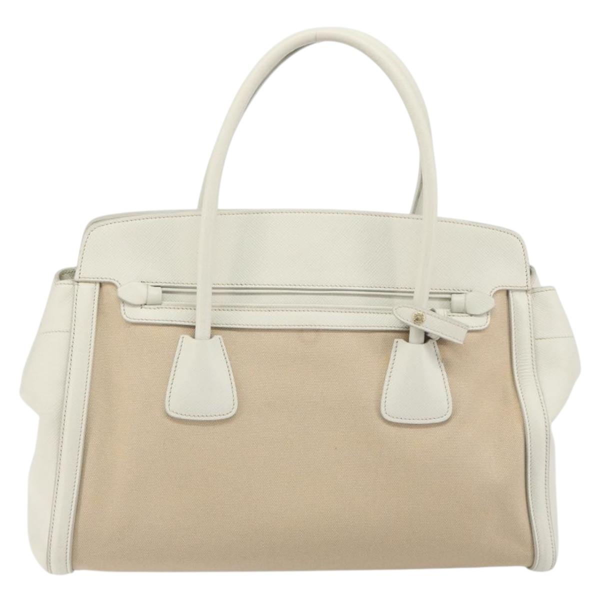 PRADA Hand Bag Canvas Beige Gold Auth 192530A