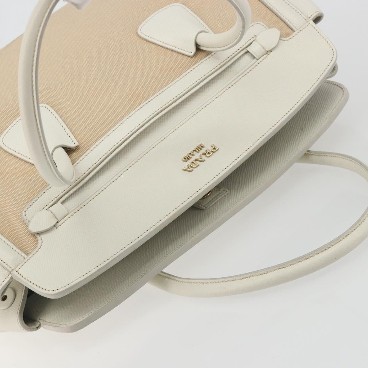 PRADA Hand Bag Canvas Beige Gold Auth 192530A