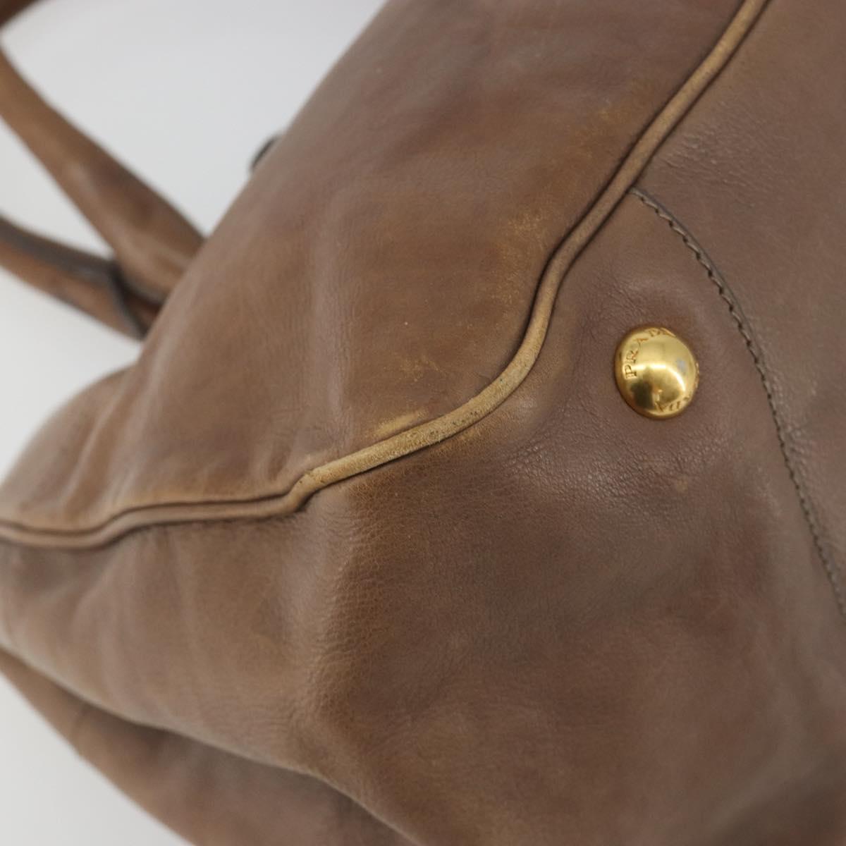 PRADA Hand Bag Leather Brown Gold Auth 192531
