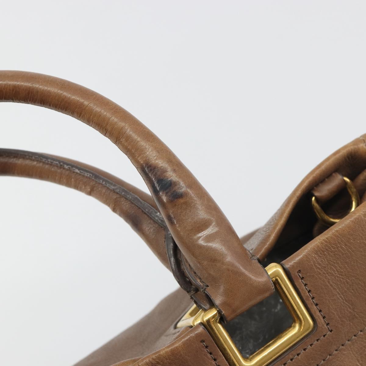 PRADA Hand Bag Leather Brown Gold Auth 192531