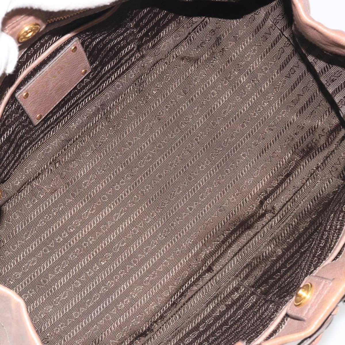 PRADA Hand Bag Leather Brown Gold Auth 192531