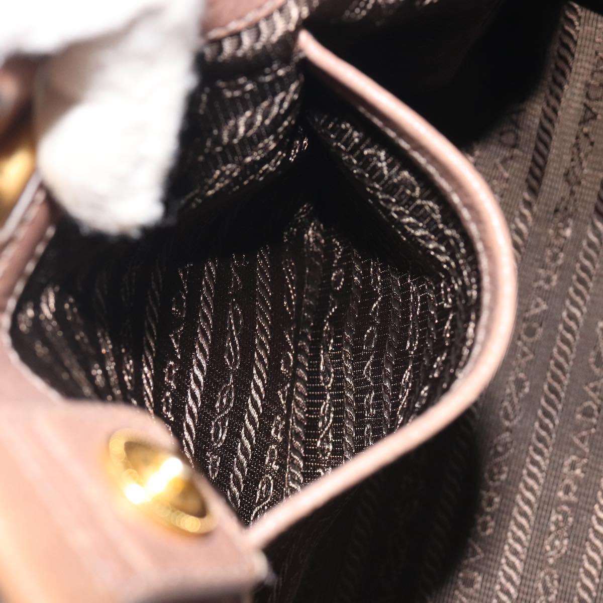 PRADA Hand Bag Leather Brown Gold Auth 192531