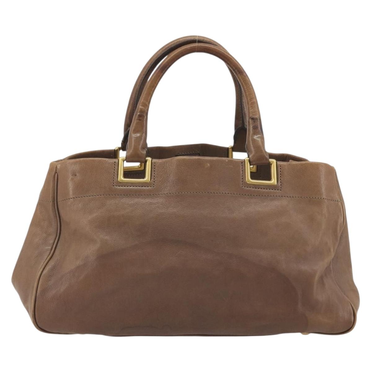 PRADA Hand Bag Leather Brown Gold Auth 192531
