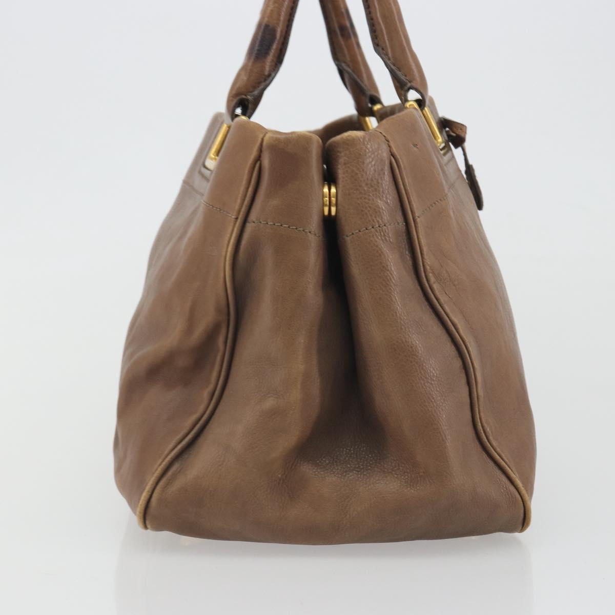 PRADA Hand Bag Leather Brown Gold Auth 192531