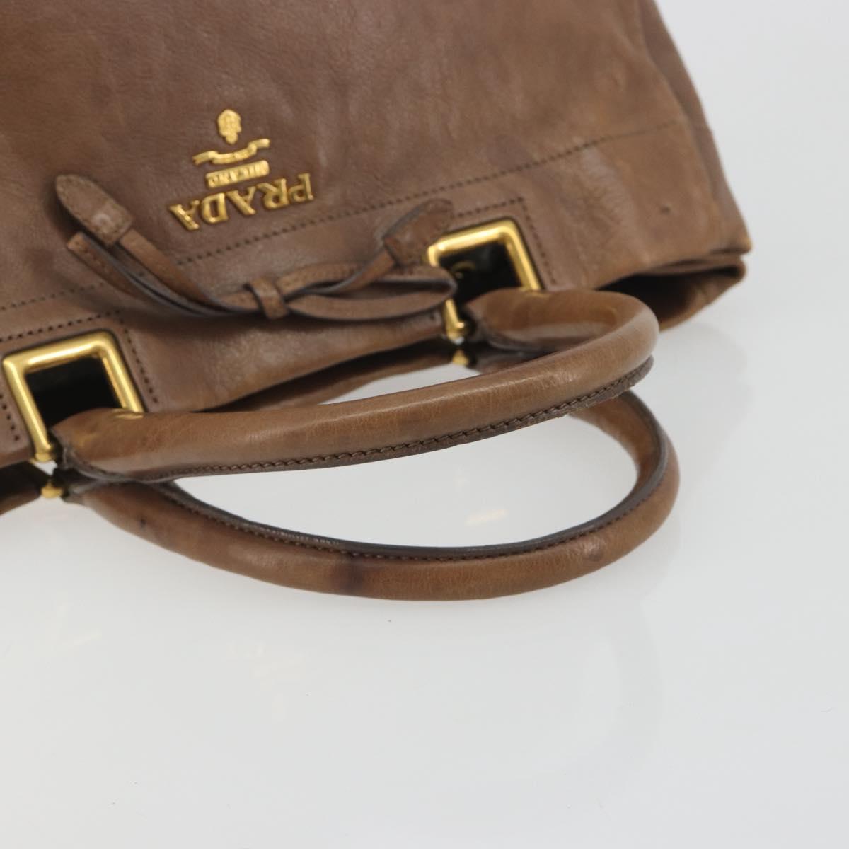 PRADA Hand Bag Leather Brown Gold Auth 192531