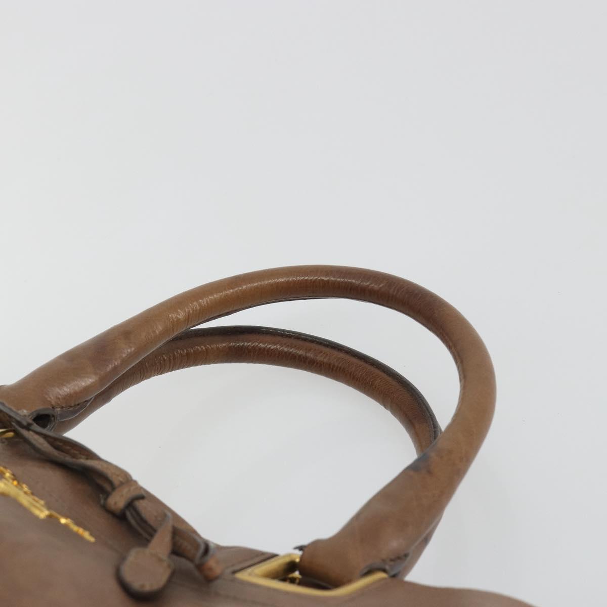 PRADA Hand Bag Leather Brown Gold Auth 192531