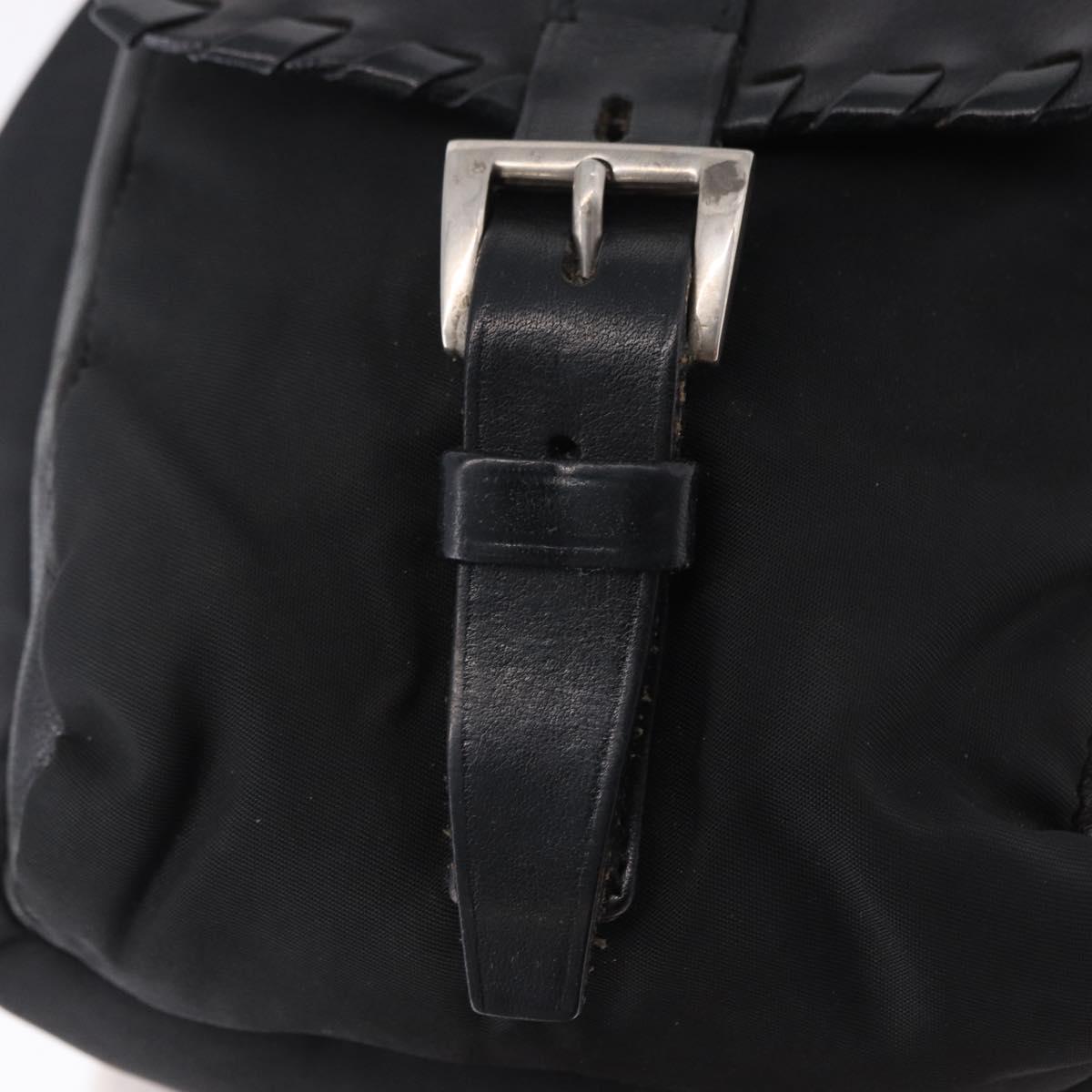 PRADA Purse Shoulder Bag Nylon Leather Black Silver Auth 192532