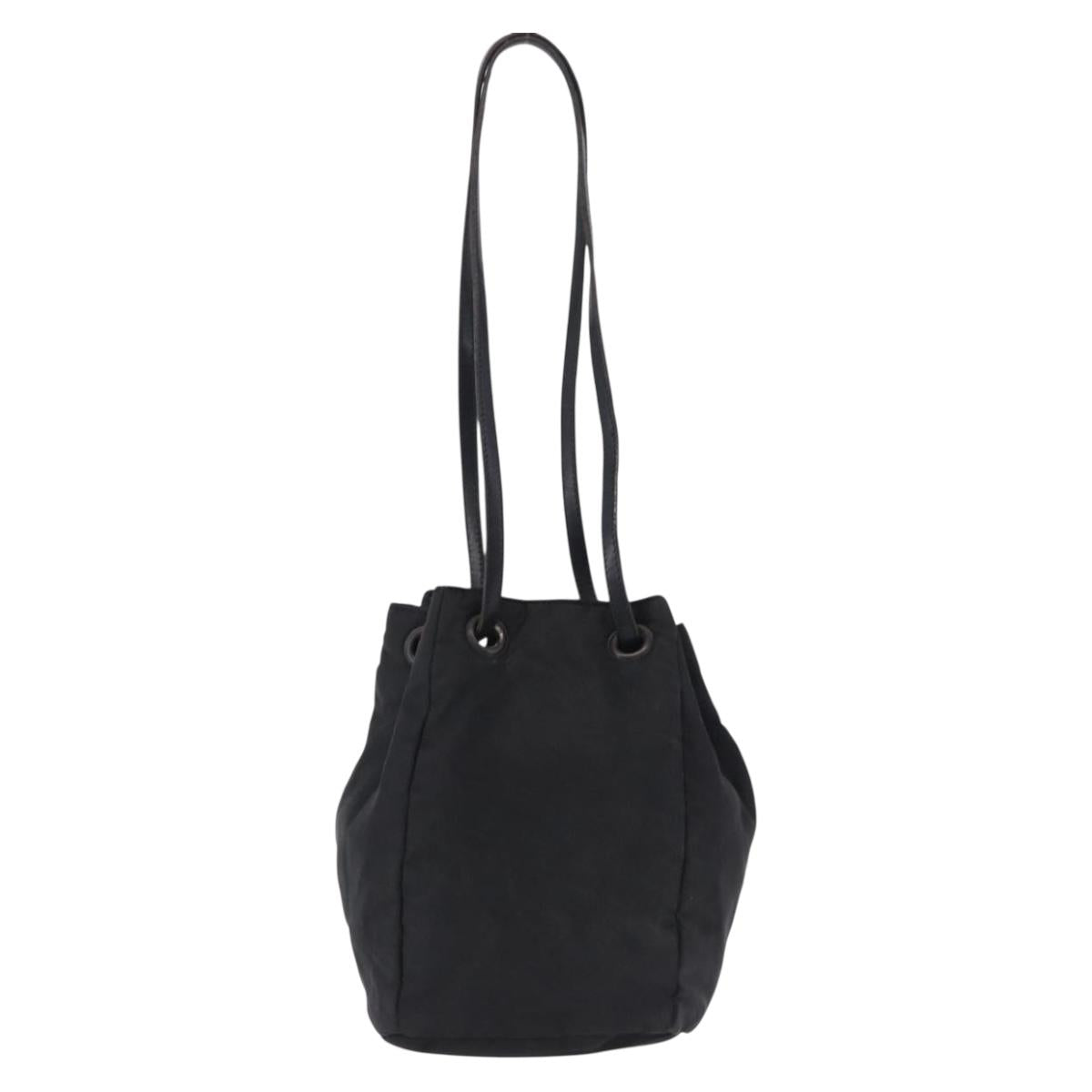 PRADA Purse Shoulder Bag Nylon Leather Black Silver Auth 192532