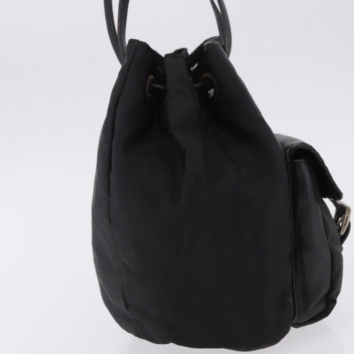 PRADA Purse Shoulder Bag Nylon Leather Black Silver Auth 192532