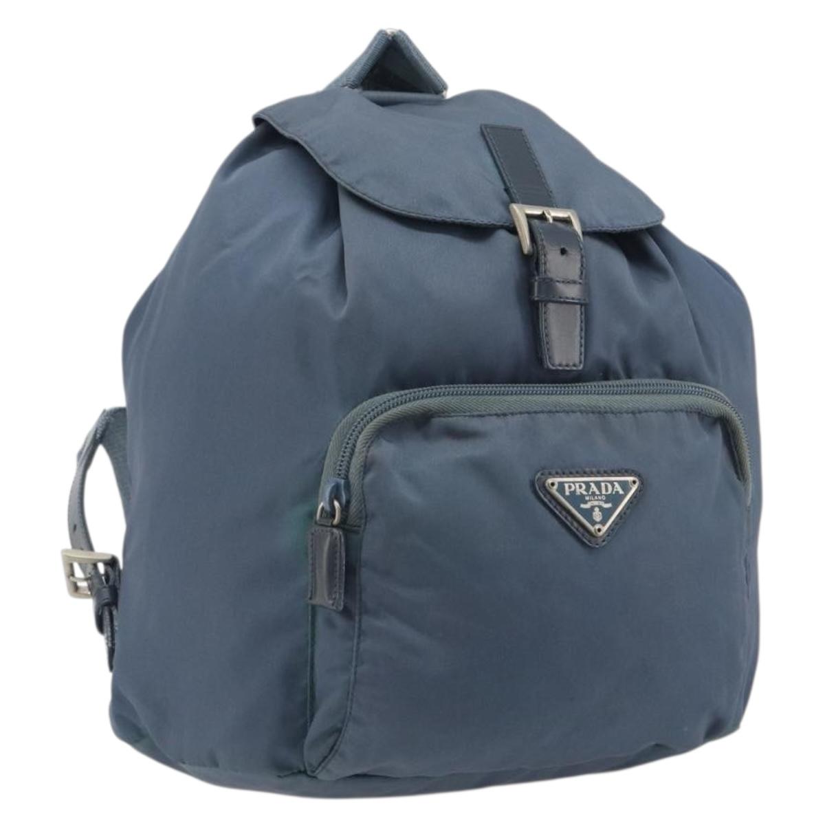 PRADA Backpack Nylon Light Blue Silver Auth 192533