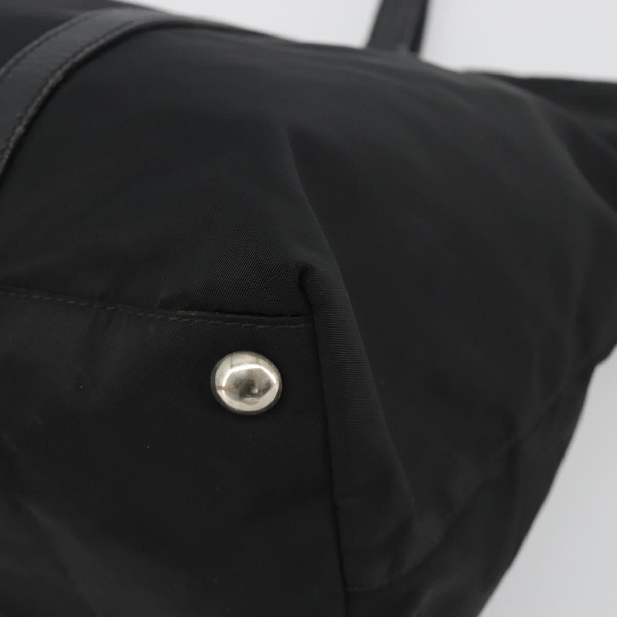 PRADA Tote Bag Nylon Black Silver Auth 192535