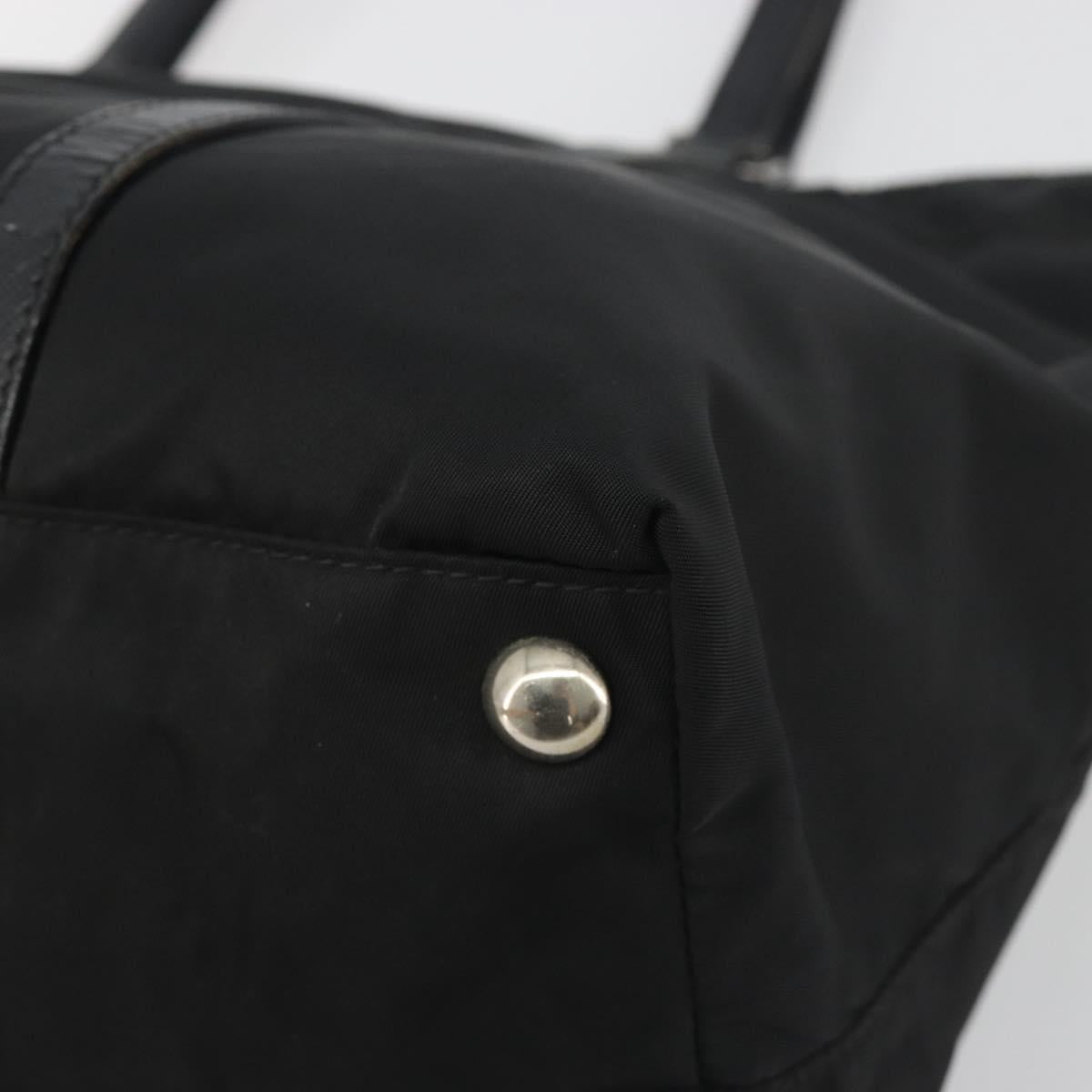 PRADA Tote Bag Nylon Black Silver Auth 192535