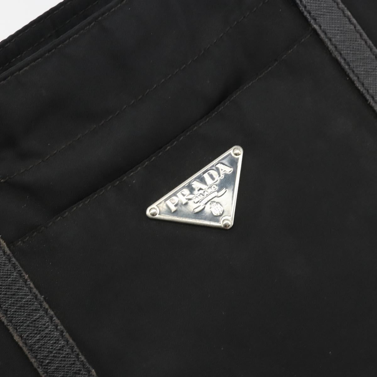PRADA Tote Bag Nylon Black Silver Auth 192535