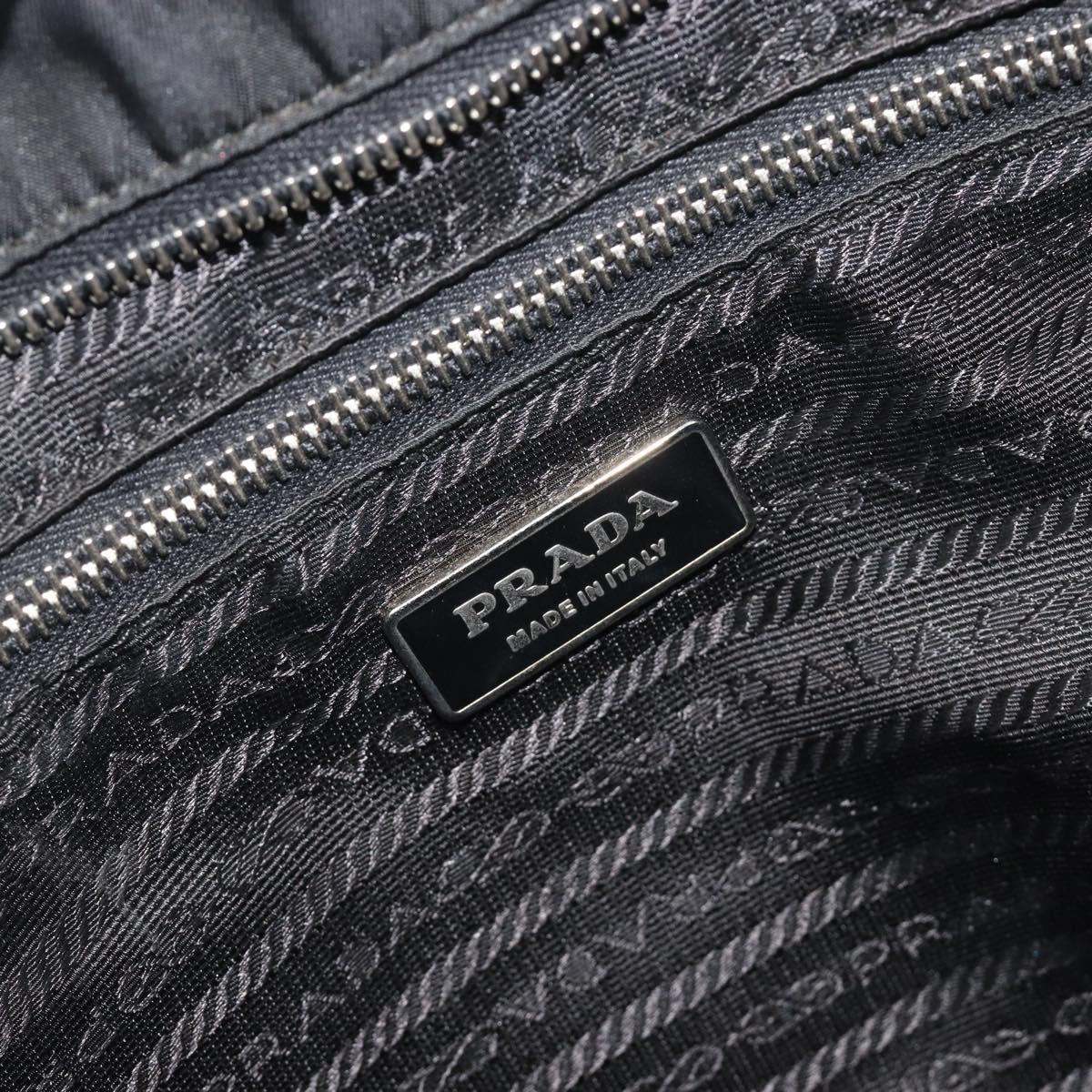 PRADA Tote Bag Nylon Black Silver Auth 192535