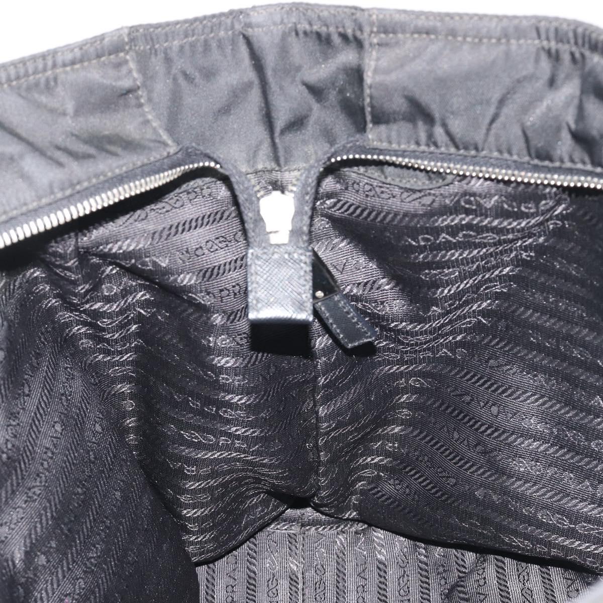 PRADA Tote Bag Nylon Black Silver Auth 192535