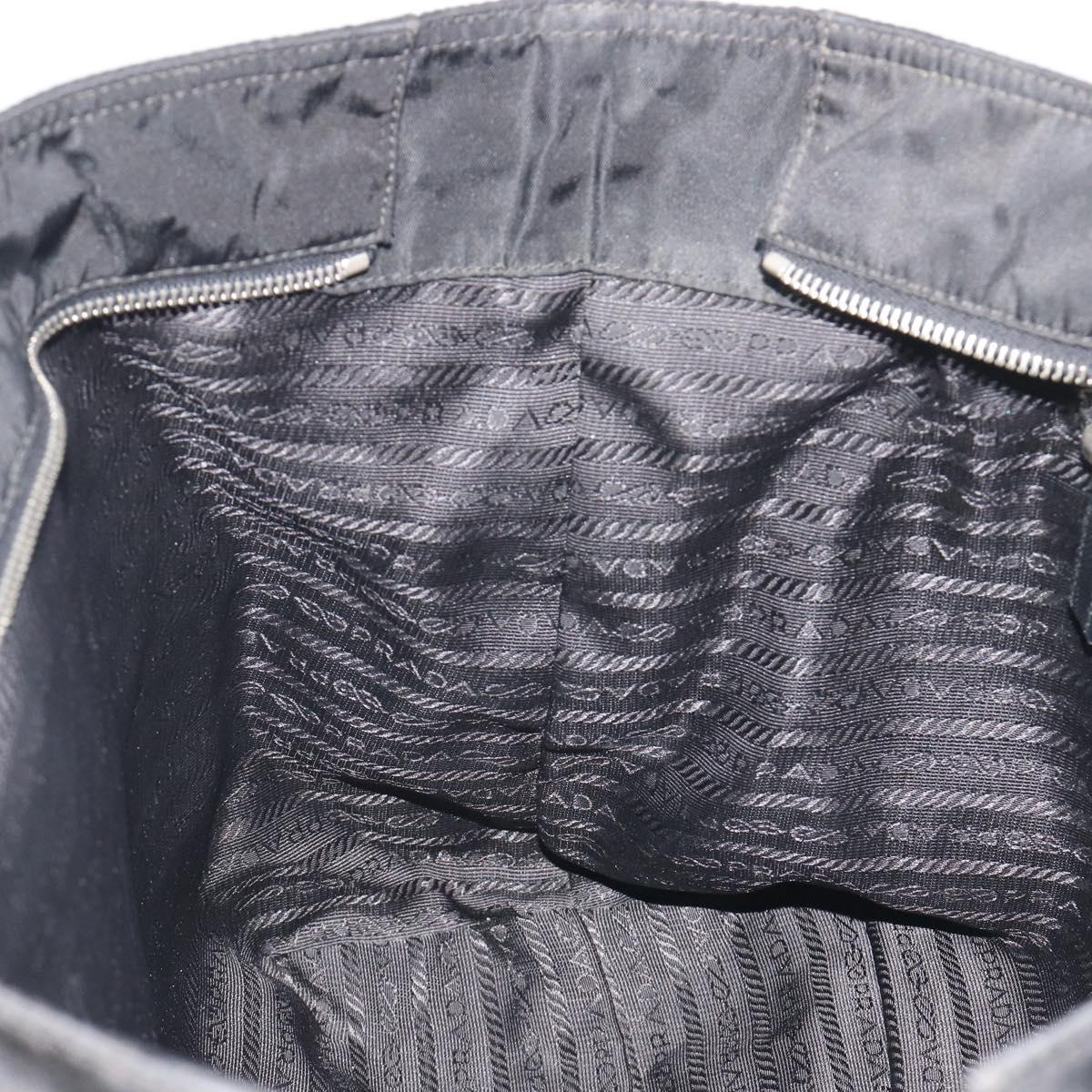 PRADA Tote Bag Nylon Black Silver Auth 192535