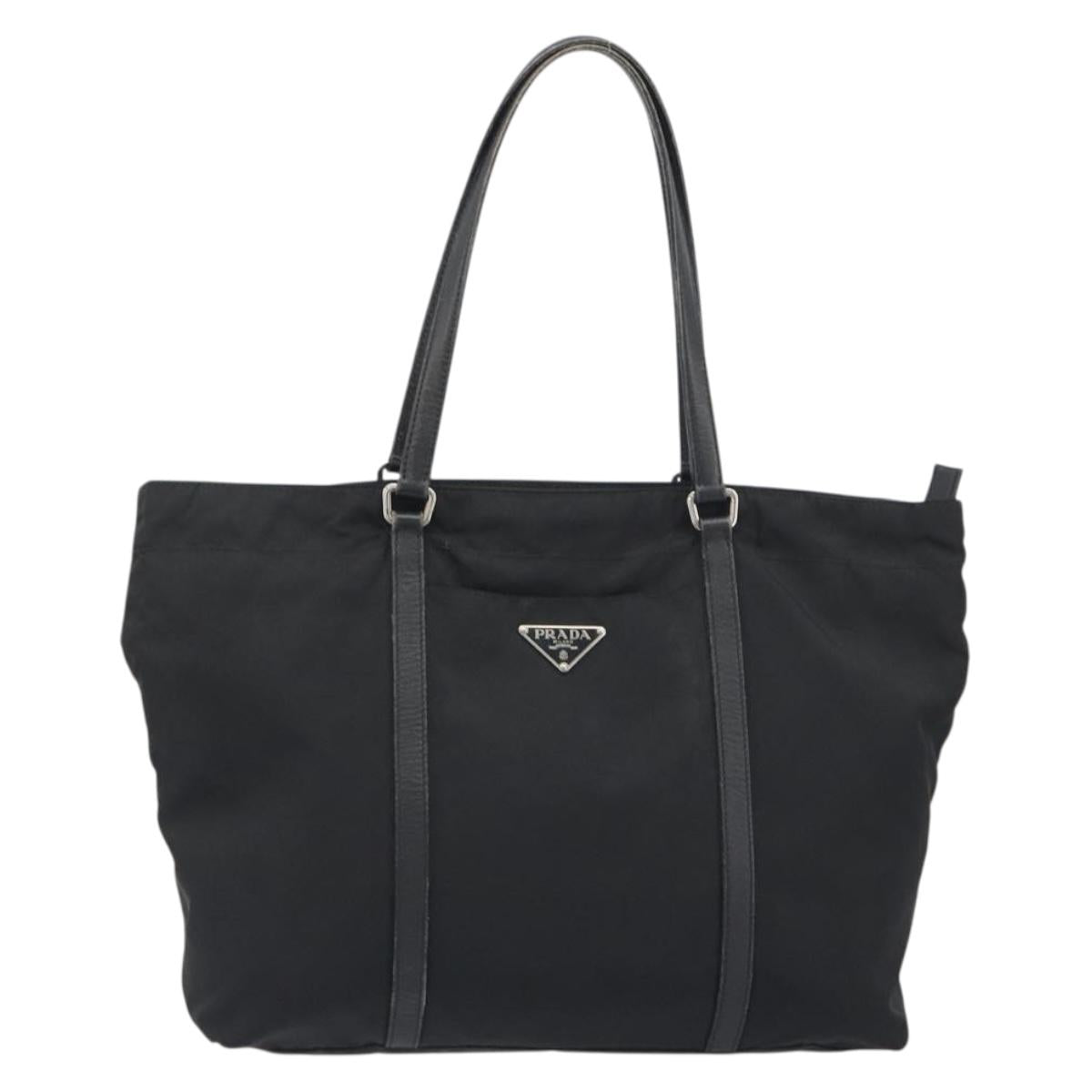 PRADA Tote Bag Nylon Black Silver Auth 192535