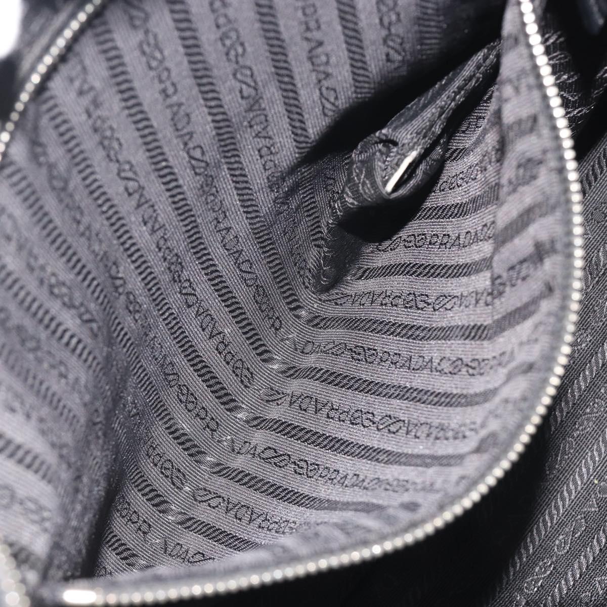 PRADA Tote Bag Nylon Black Silver Auth 192535