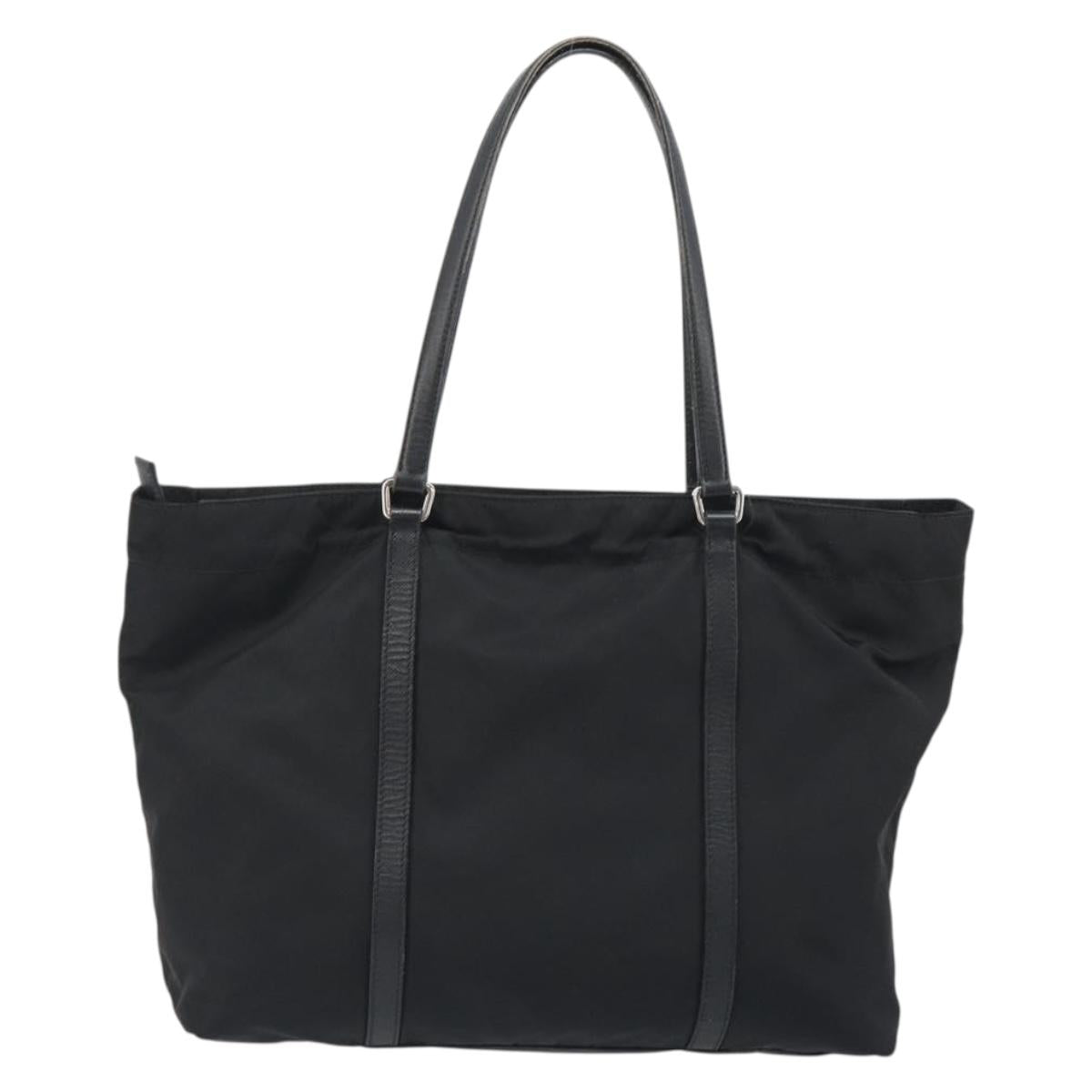 PRADA Tote Bag Nylon Black Silver Auth 192535