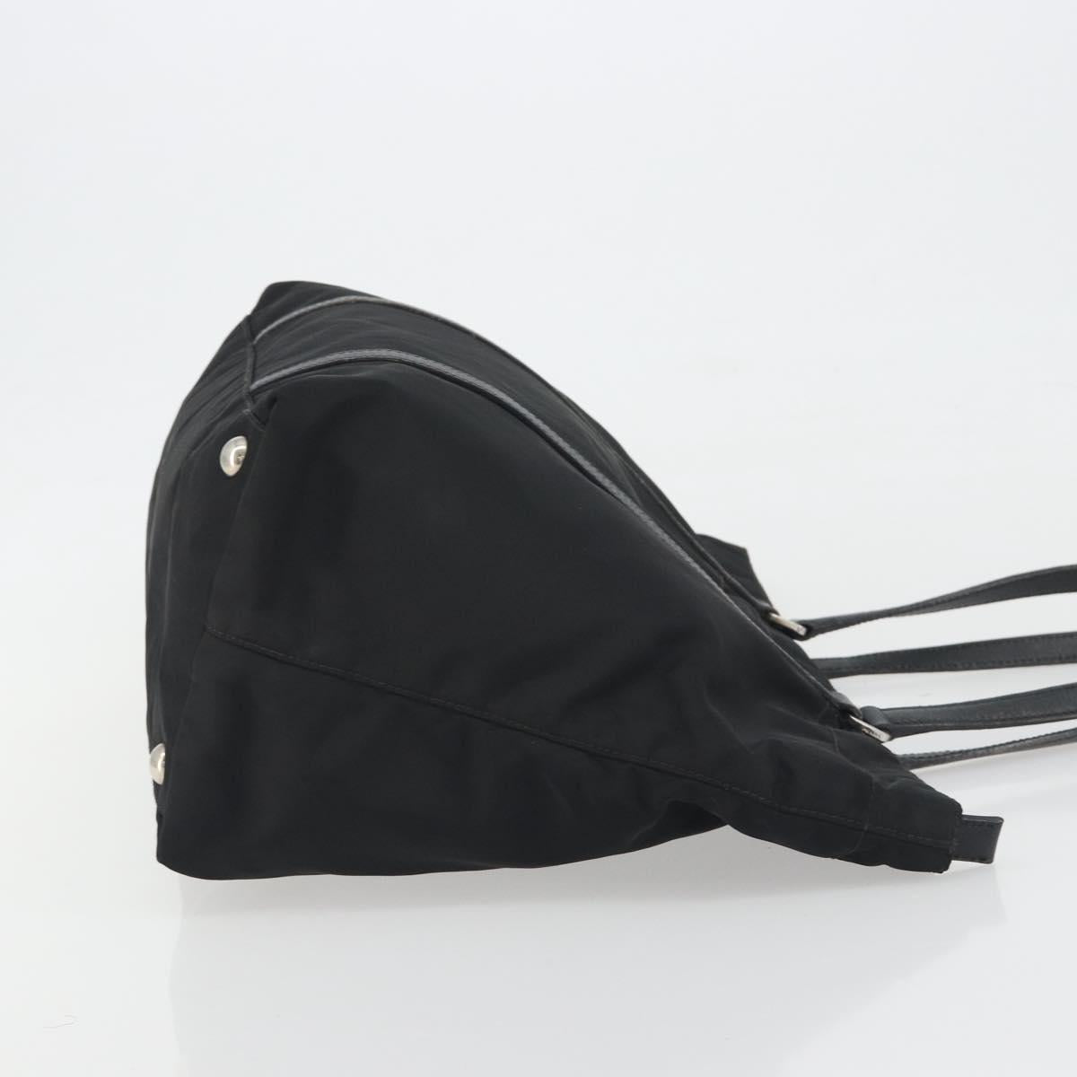 PRADA Tote Bag Nylon Black Silver Auth 192535