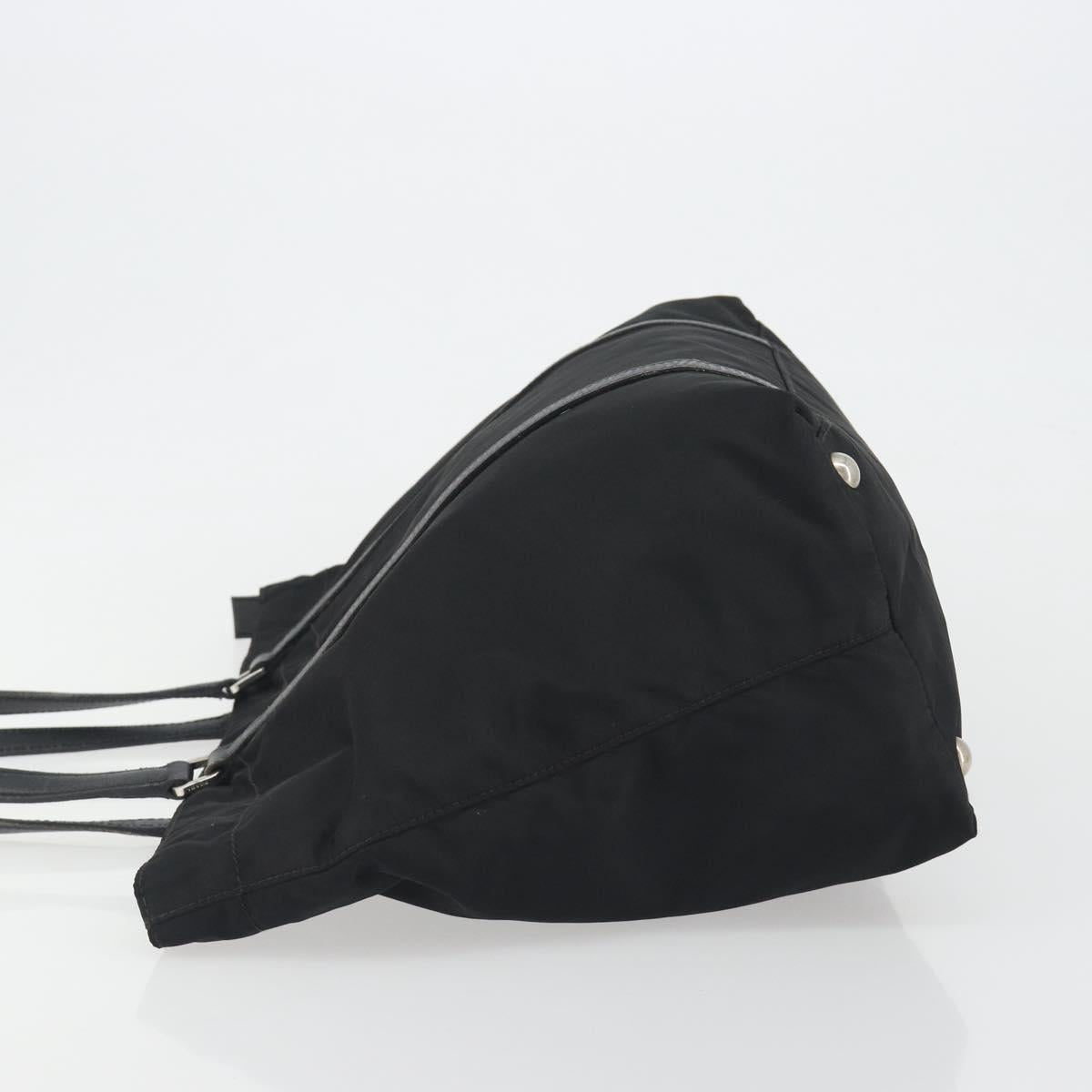 PRADA Tote Bag Nylon Black Silver Auth 192535