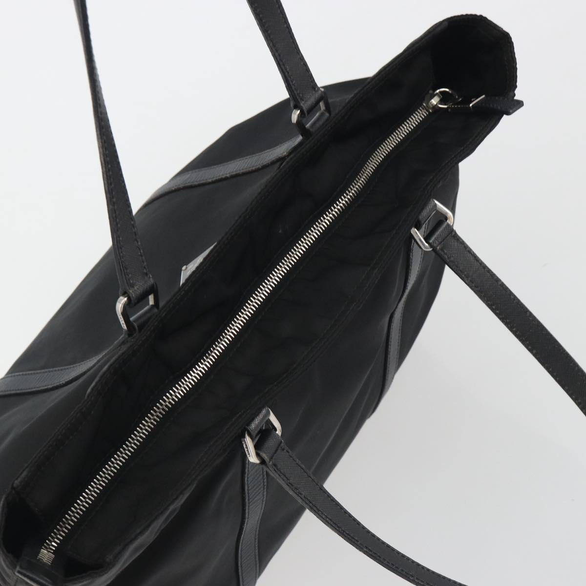 PRADA Tote Bag Nylon Black Silver Auth 192535