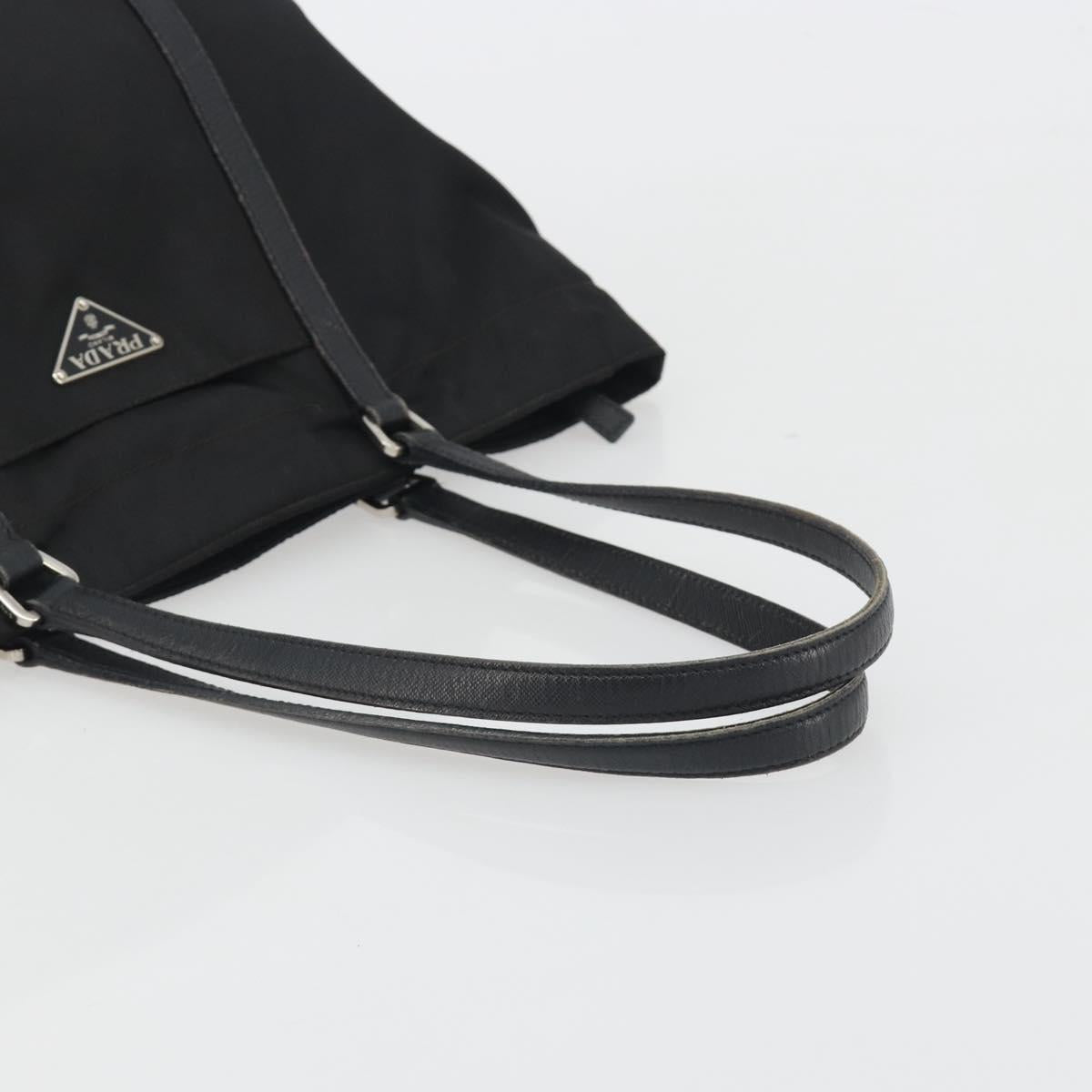 PRADA Tote Bag Nylon Black Silver Auth 192535