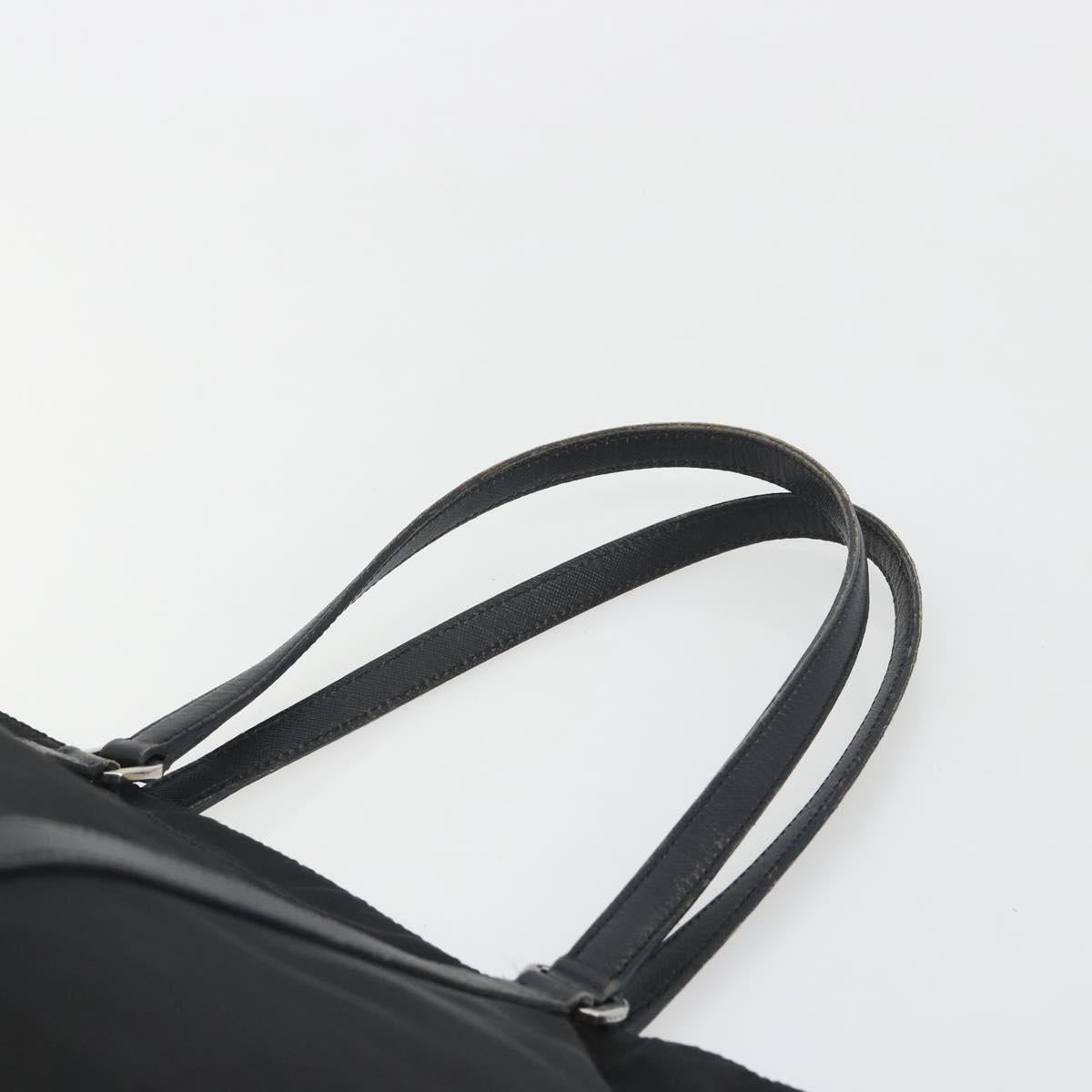 PRADA Tote Bag Nylon Black Silver Auth 192535
