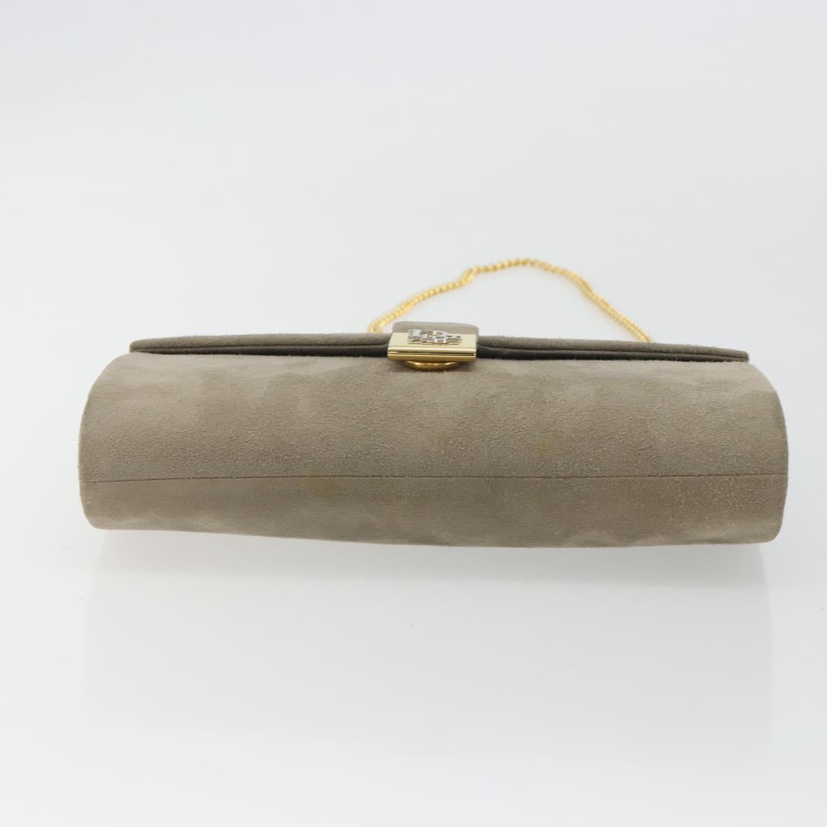 Christian Dior Chain Shoulder Bag Suede Beige Gold Auth 192537