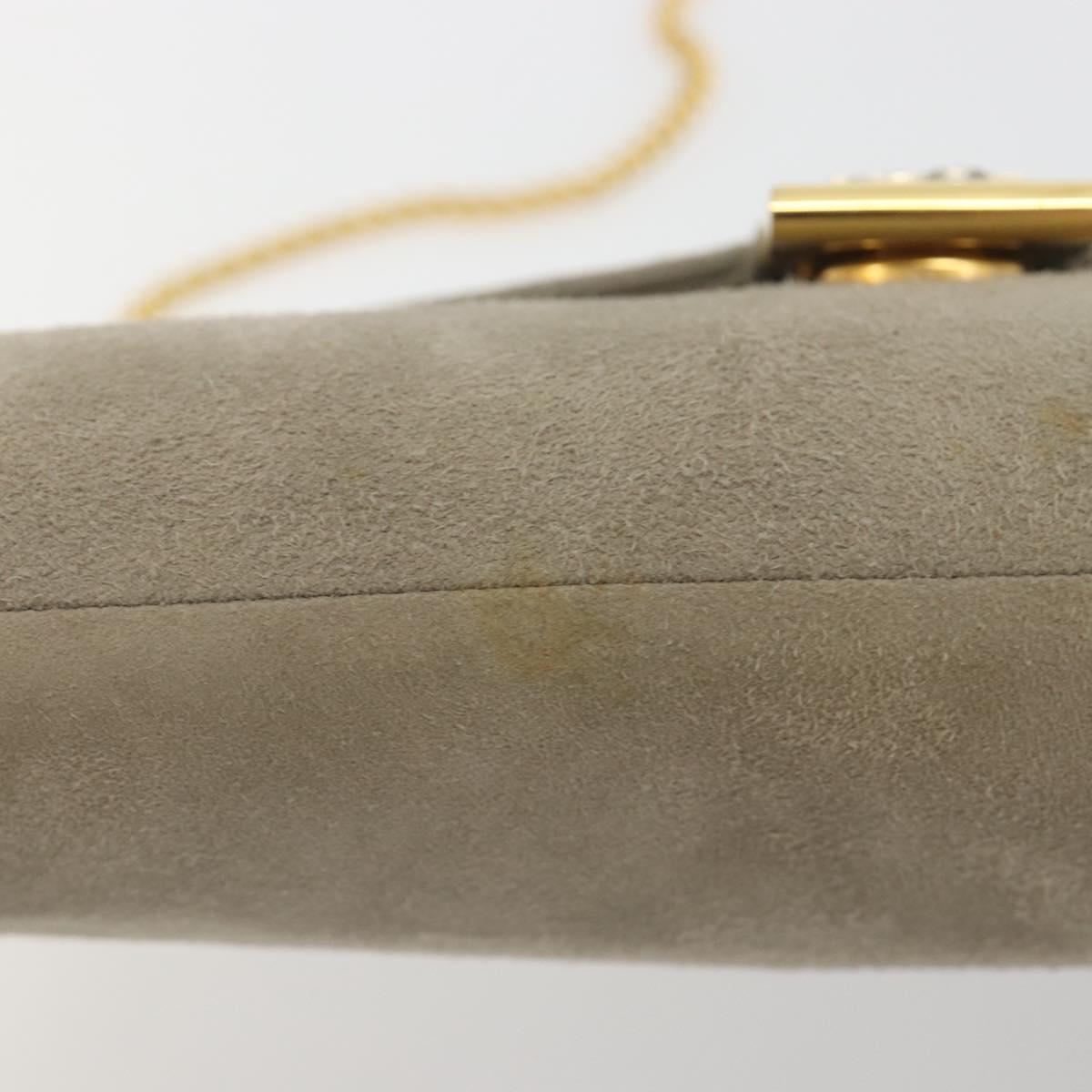 Christian Dior Chain Shoulder Bag Suede Beige Gold Auth 192537